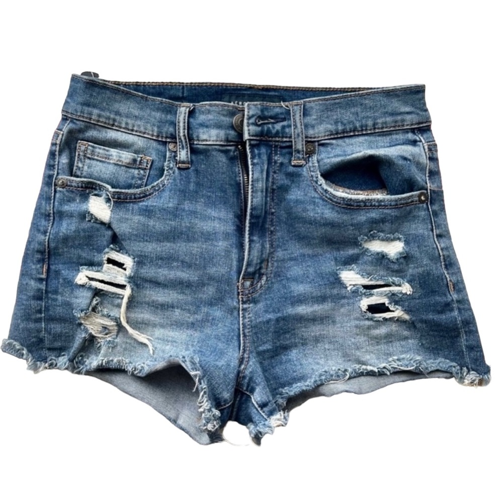 || NEW || Aeropostale Blue Aero Distressed Cheeky Short Shorts Women’s 4